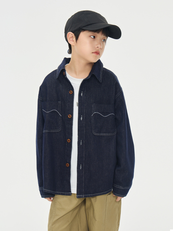 Jachetă denim pentru copii, unisex, mâneci lungi, închidere cu nasturi în linie, denim din bumbac 85%, finisaj moale