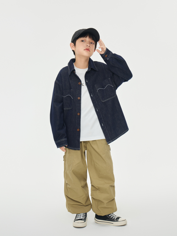 Jachetă denim pentru copii, unisex, mâneci lungi, închidere cu nasturi în linie, denim din bumbac 85%, finisaj moale