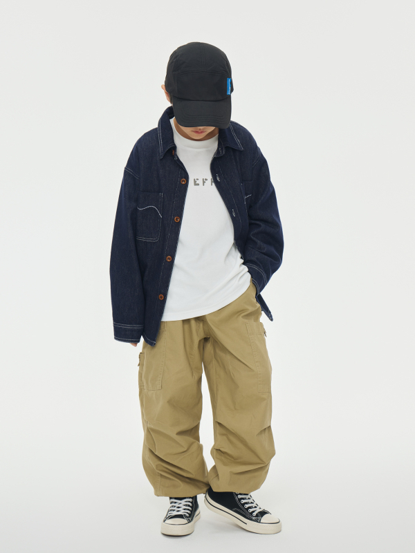 Jachetă denim pentru copii, unisex, mâneci lungi, închidere cu nasturi în linie, denim din bumbac 85%, finisaj moale