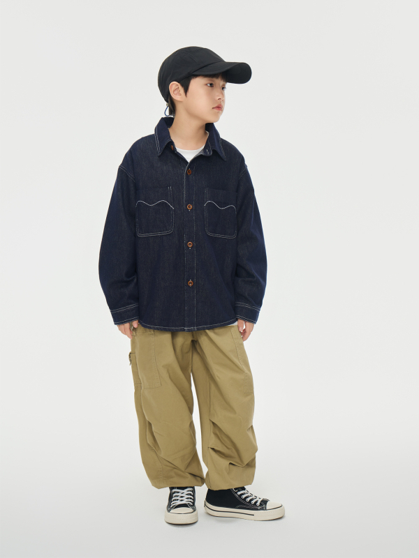 Jachetă denim pentru copii, unisex, mâneci lungi, închidere cu nasturi în linie, denim din bumbac 85%, finisaj moale