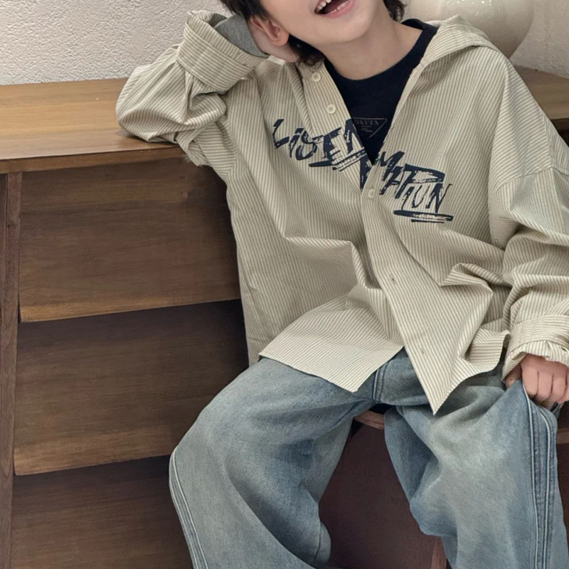 Uniszex gyerekeknek szóló hosszú ujjú ing, reveres gallérral, poliészter anyag, téli viselet