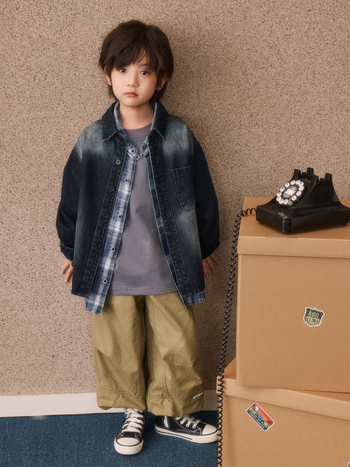 Jachetă denim pentru copii, Cowboy material, 90% bumbac, stil casual, închidere cu nasturi, 3–8 ani