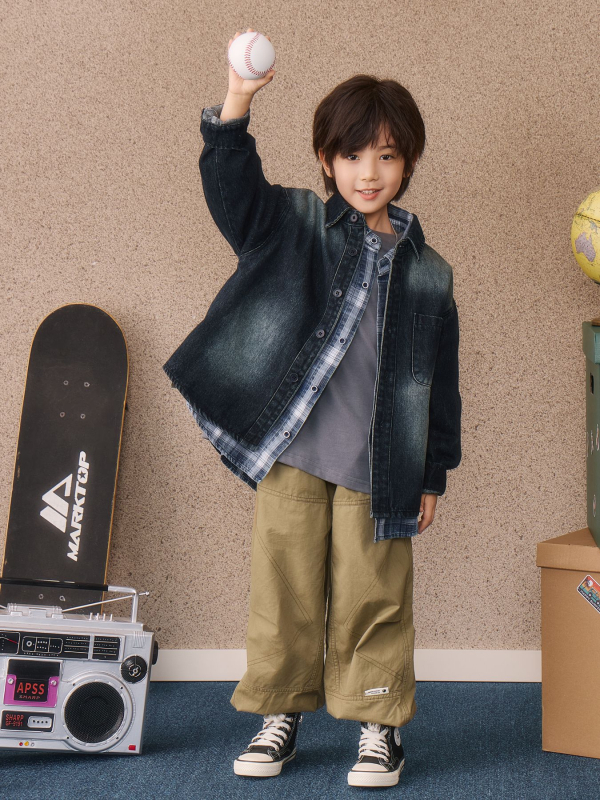 Jachetă denim pentru copii, Cowboy material, 90% bumbac, stil casual, închidere cu nasturi, 3–8 ani