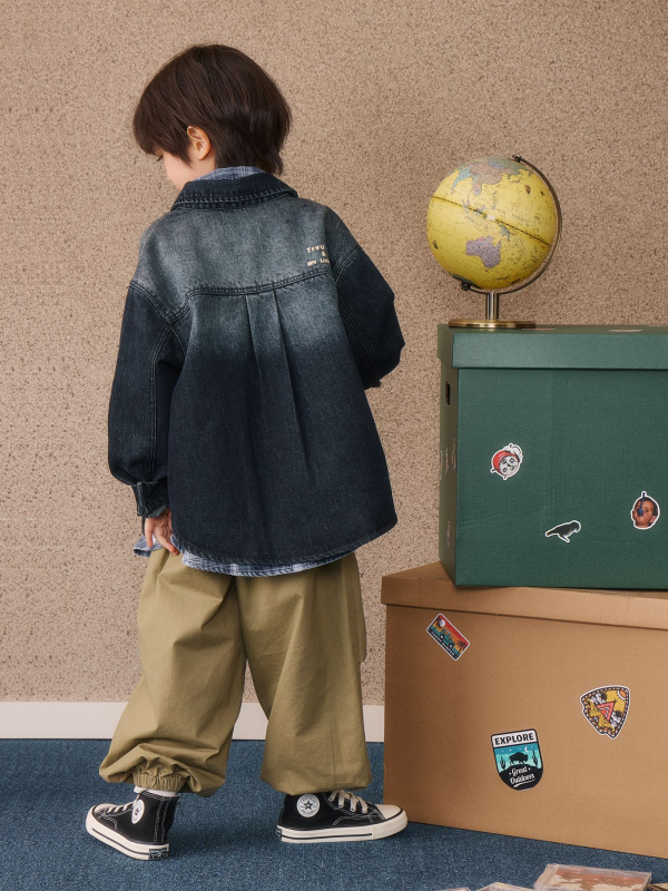 Jachetă denim pentru copii, Cowboy material, 90% bumbac, stil casual, închidere cu nasturi, 3–8 ani