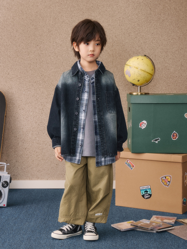 Jachetă denim pentru copii, Cowboy material, 90% bumbac, stil casual, închidere cu nasturi, 3–8 ani