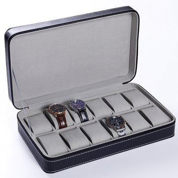 12‑dijelna kutija za satove sa zatvaračem, materijal: imitirana koža s perlastim fleece unutrašnjim, kartonska ambalaža, pogodna za poklon ili pakiranje nakita