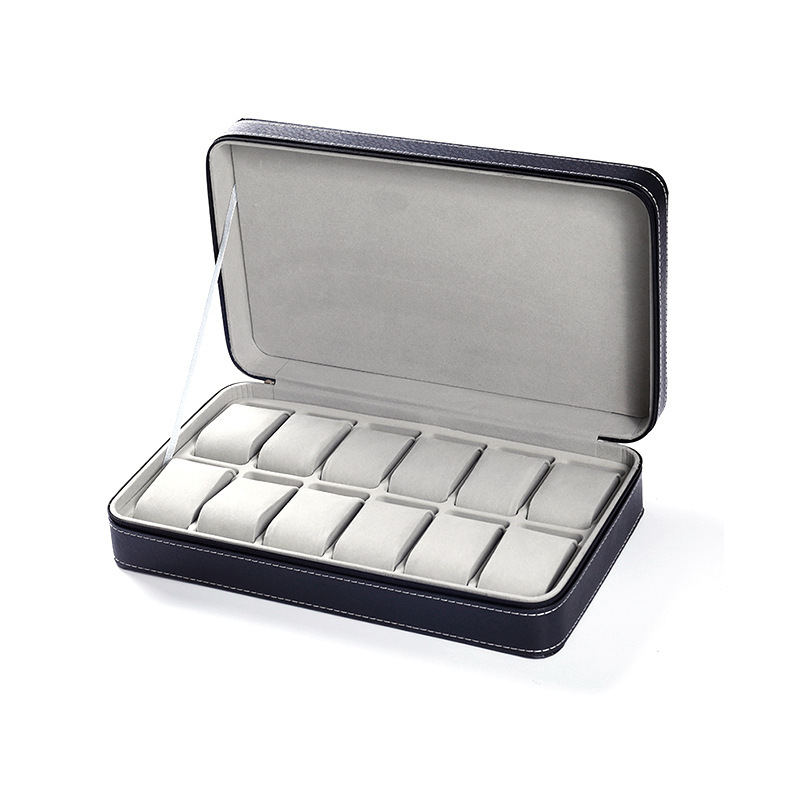 12‑dijelna kutija za satove sa zatvaračem, materijal: imitirana koža s perlastim fleece unutrašnjim, kartonska ambalaža, pogodna za poklon ili pakiranje nakita