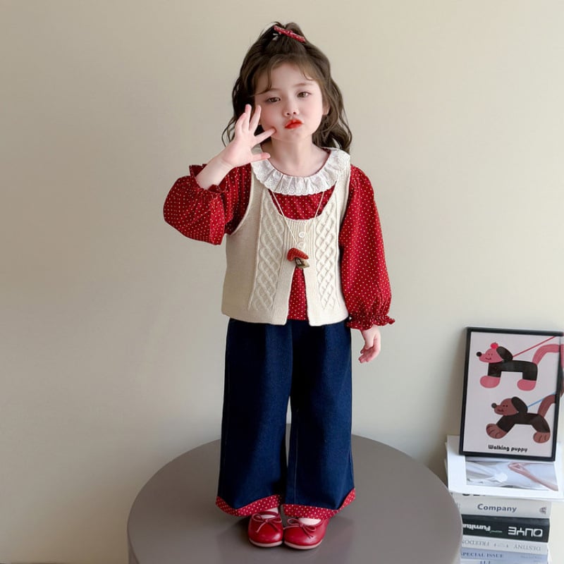 Dječji trodijelni jesenski komplet s cvjetnom košuljom, korejski stil, pamučna mješavina