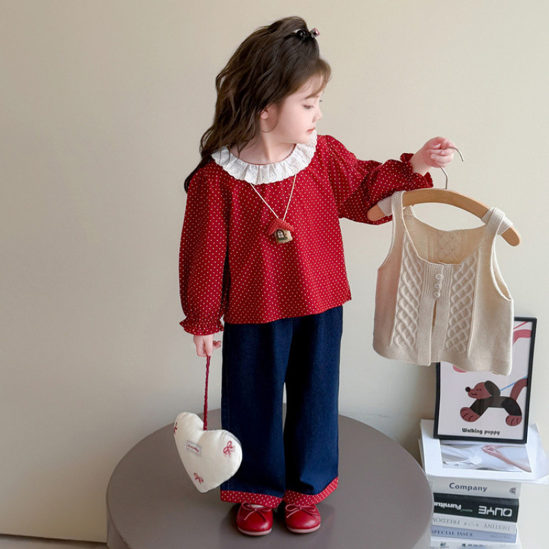 Dječji trodijelni jesenski komplet s cvjetnom košuljom, korejski stil, pamučna mješavina