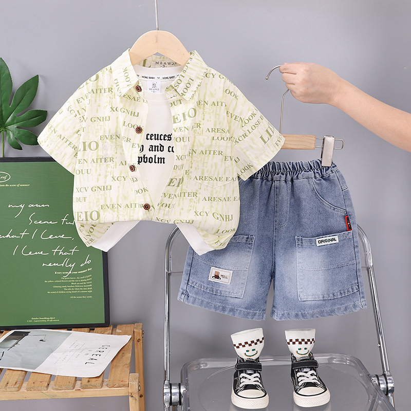 Dječji ljetni dvodijelni set s kratkim rukavima, pamuk, uzorak s slovima, za dječake 3–8 godina