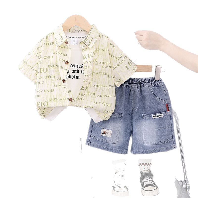 Dječji ljetni dvodijelni set s kratkim rukavima, pamuk, uzorak s slovima, za dječake 3–8 godina