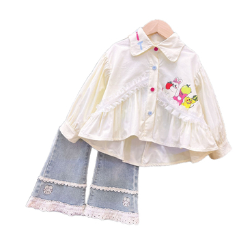 Dječji dvodijelni set: majica s crtanim otiskom i traperice, korejski stil, poliester tkanina, proljeće–jesen 2025 (uzrast 3–8 godina)