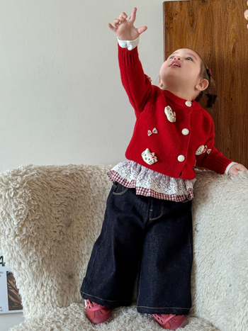 Dječje hlače za djevojčice – korejski stil, srednji porast, pamuk džins, sastav 48% pamuk, 37% lyocell, 14% poliester, 1% elastan, jesen 2025, uzrast 1–3 godine