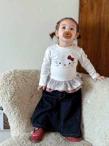 Dječje hlače za djevojčice – korejski stil, srednji porast, pamuk džins, sastav 48% pamuk, 37% lyocell, 14% poliester, 1% elastan, jesen 2025, uzrast 1–3 godine