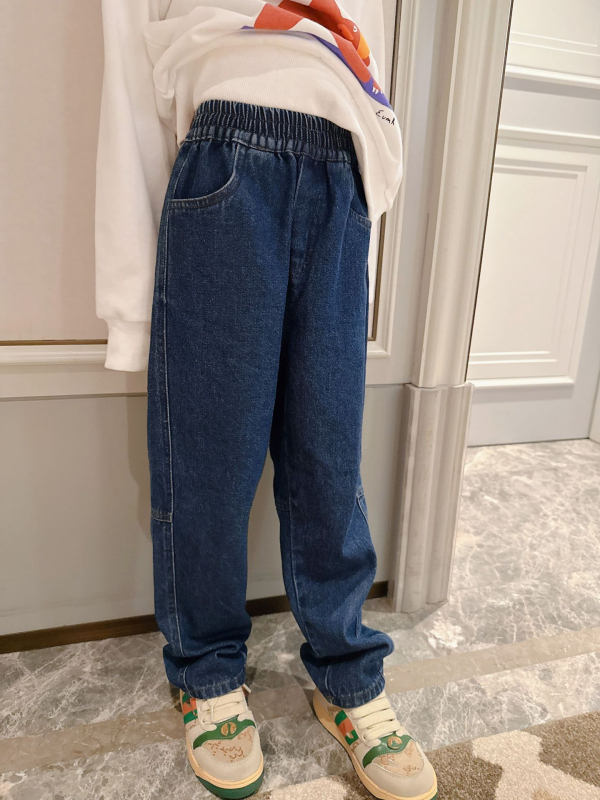 Uniszex gyerekeknek jeans-stílusú nadrág, 100% pamut, csíkos minta, rugalmas derék