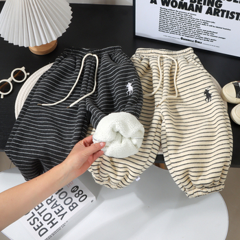 Детски панталони с подплата от флис, дебели за зимата, корейски стил, ежедневни, 100% полиестер, еластична талия, унисекс