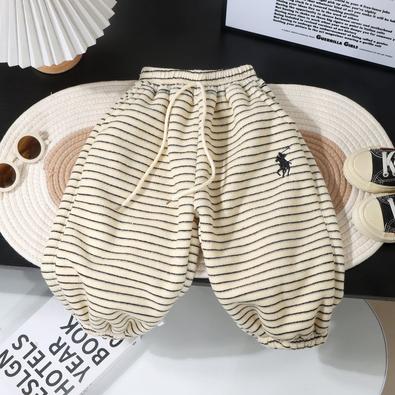 Детски панталони с подплата от флис, дебели за зимата, корейски стил, ежедневни, 100% полиестер, еластична талия, унисекс