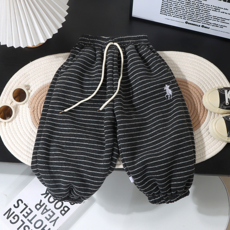 Детски панталони с подплата от флис, дебели за зимата, корейски стил, ежедневни, 100% полиестер, еластична талия, унисекс