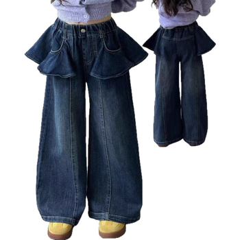 Lányoknak szóló farmernadrág, koreai stílusú, széles láb, középmagas derék, pamut 51–70%