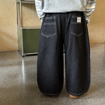 Dječje traperice, korejskog stila, Twill denim, 90% pamuka, srednje visine struka s elastičnim pojasom (Jesen 2025)
