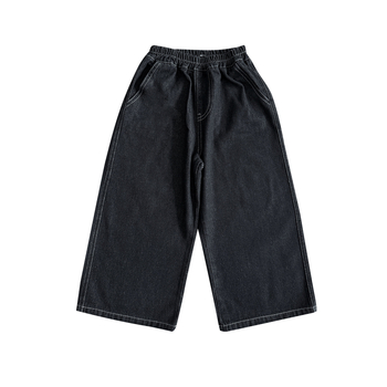 Dječje traperice, korejskog stila, Twill denim, 90% pamuka, srednje visine struka s elastičnim pojasom (Jesen 2025)