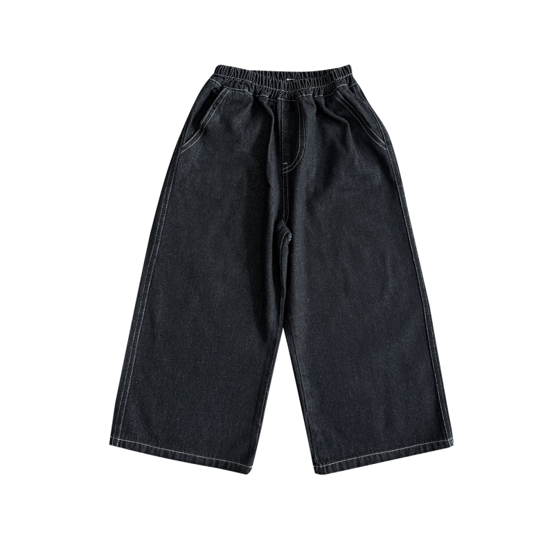 Dječje traperice, korejskog stila, Twill denim, 90% pamuka, srednje visine struka s elastičnim pojasom (Jesen 2025)
