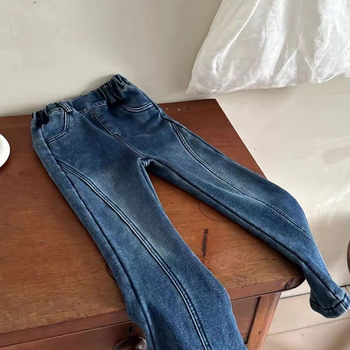 Mergaitėms žieminiai platus džinsai su fleece pamušalu, flanelės audinys, elastinė juosta, 1–3 metų amžiaus
