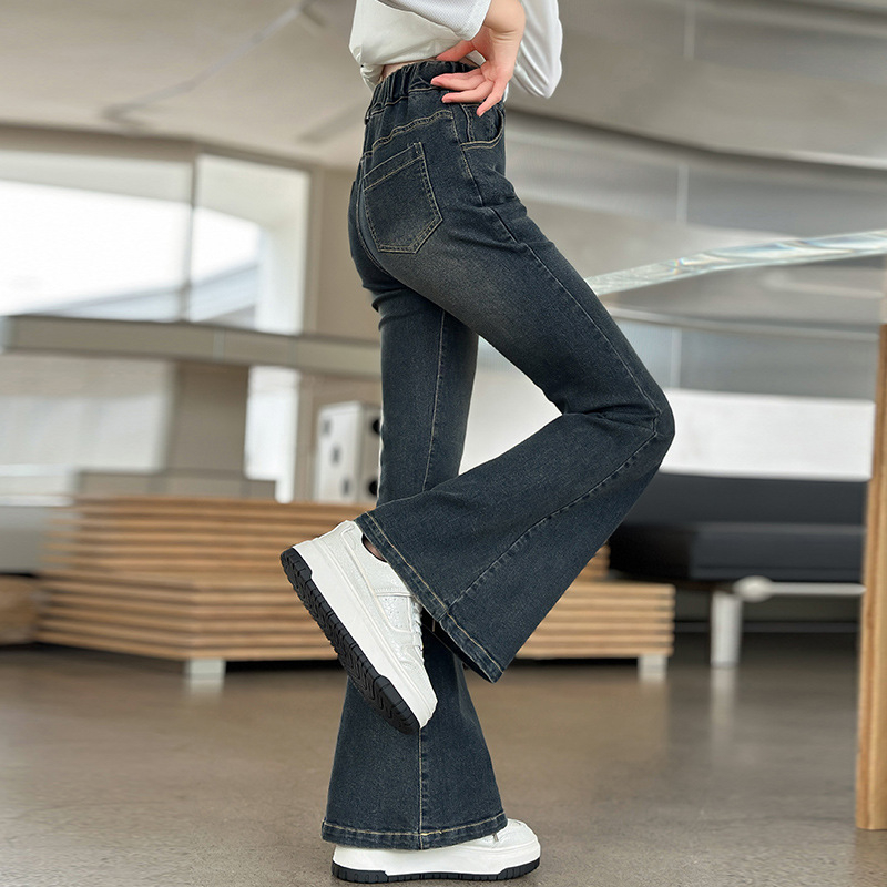 Mergaitei džinsai – Korėjietiško stiliaus, aukštas liemuo, elastinga juosta, vientisas dizainas, tinka pavasariui ir rudeniui