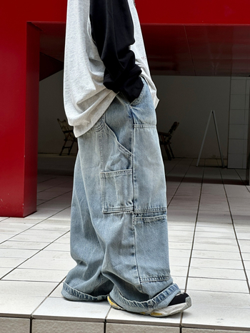 Vaikų džinsai su daugybe kišenių, laisvas tiesus kirpimas, 100% medvilnė, universalus