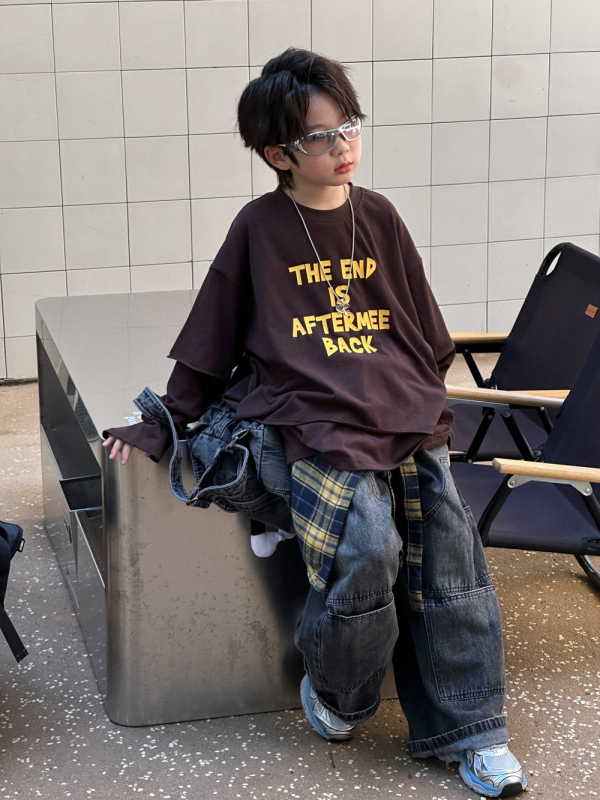 Vaikų džinsai su daugybe kišenių, laisvas tiesus kirpimas, 100% medvilnė, universalus