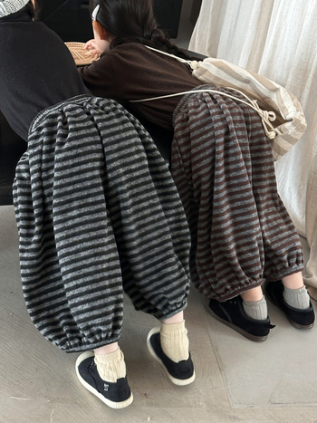 Dječje hlače s prugama, širokih nogavica, visokim strukom, 80% polyester, Cowboy tkanina