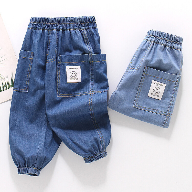 Dječje denim hlače u korejskom stilu, protiv komaraca, 100% pamuk, enzimsko pranje, elastičan pojas