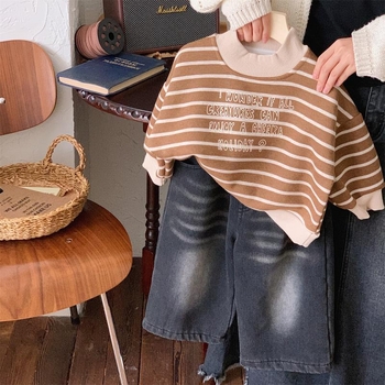 Vaikų džinsinės kelnės su fliso pamušalu, storos žiemai, plačios kojų linijos, elastinis juosmuo, 1–3 metų amžiaus