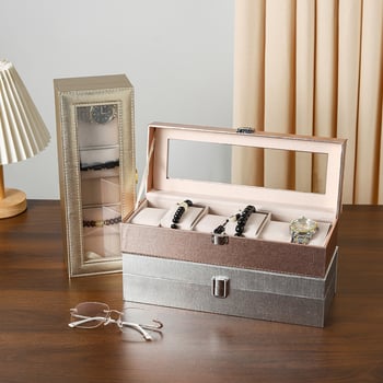 Kutija za satove u ružičastoj boji zlata, kutija za prikaz satova sa staklenim poklopcem, višedjelna kutija za nakit, ručna izrada, materijali: gusto ploča + poseban papir + pliš tkanina, odmah na skladištu