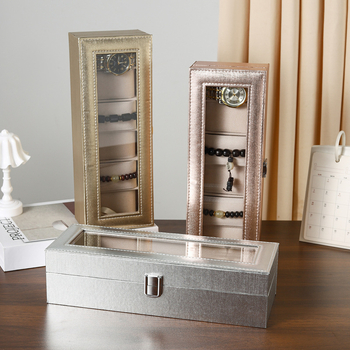 Kutija za satove u ružičastoj boji zlata, kutija za prikaz satova sa staklenim poklopcem, višedjelna kutija za nakit, ručna izrada, materijali: gusto ploča + poseban papir + pliš tkanina, odmah na skladištu