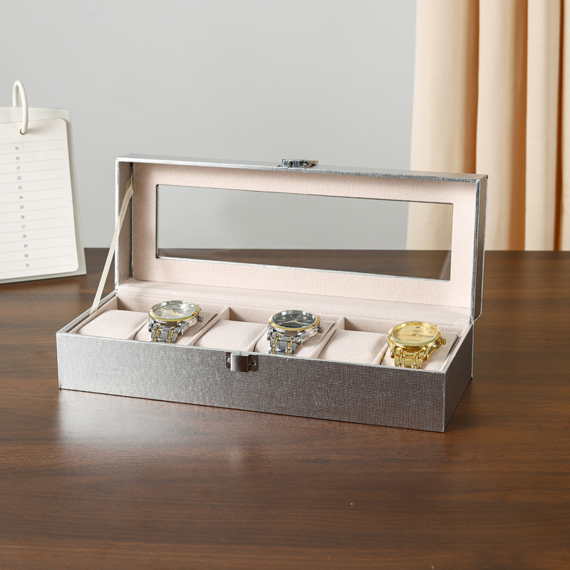 Kutija za satove u ružičastoj boji zlata, kutija za prikaz satova sa staklenim poklopcem, višedjelna kutija za nakit, ručna izrada, materijali: gusto ploča + poseban papir + pliš tkanina, odmah na skladištu