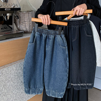 Dječje traper hlače s fleece podstavom, korejskog stila, zima, 70% pamuka / 20% poliestera / 10% reciklirane vlakna, peskano pranje