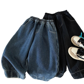 Dječje traper hlače s fleece podstavom, korejskog stila, zima, 70% pamuka / 20% poliestera / 10% reciklirane vlakna, peskano pranje