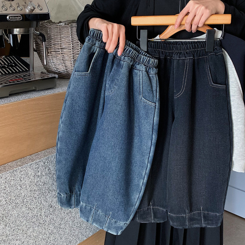 Dječje traper hlače s fleece podstavom, korejskog stila, zima, 70% pamuka / 20% poliestera / 10% reciklirane vlakna, peskano pranje