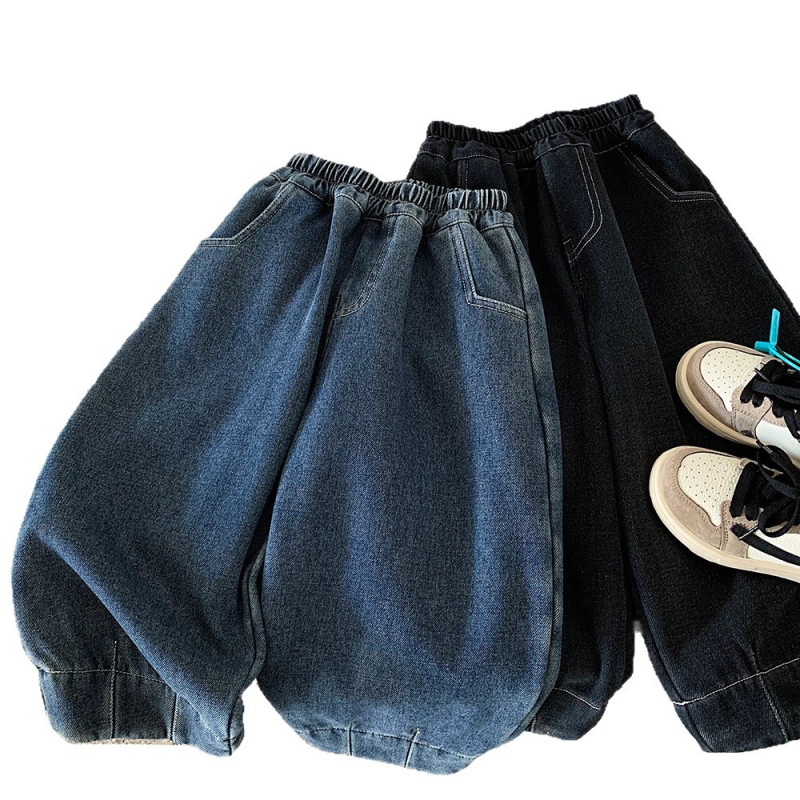 Dječje traper hlače s fleece podstavom, korejskog stila, zima, 70% pamuka / 20% poliestera / 10% reciklirane vlakna, peskano pranje