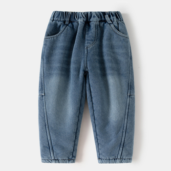 Dječje traperice u korejskom stilu, pamuk denim s fleece podstavom, zima 2025, srednji pojas