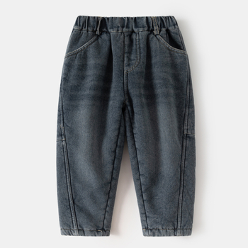 Dječje traperice u korejskom stilu, pamuk denim s fleece podstavom, zima 2025, srednji pojas