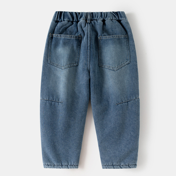Dječje traperice u korejskom stilu, pamuk denim s fleece podstavom, zima 2025, srednji pojas