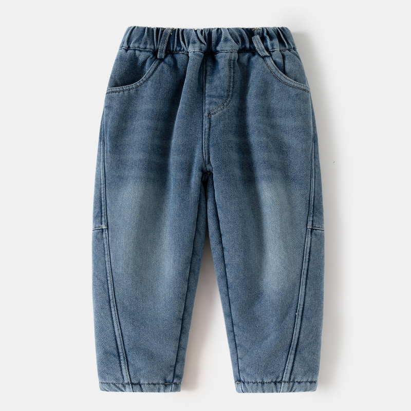Dječje traperice u korejskom stilu, pamuk denim s fleece podstavom, zima 2025, srednji pojas