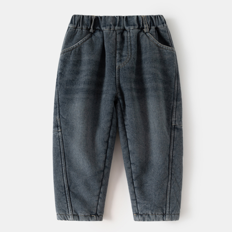 Dječje traperice u korejskom stilu, pamuk denim s fleece podstavom, zima 2025, srednji pojas