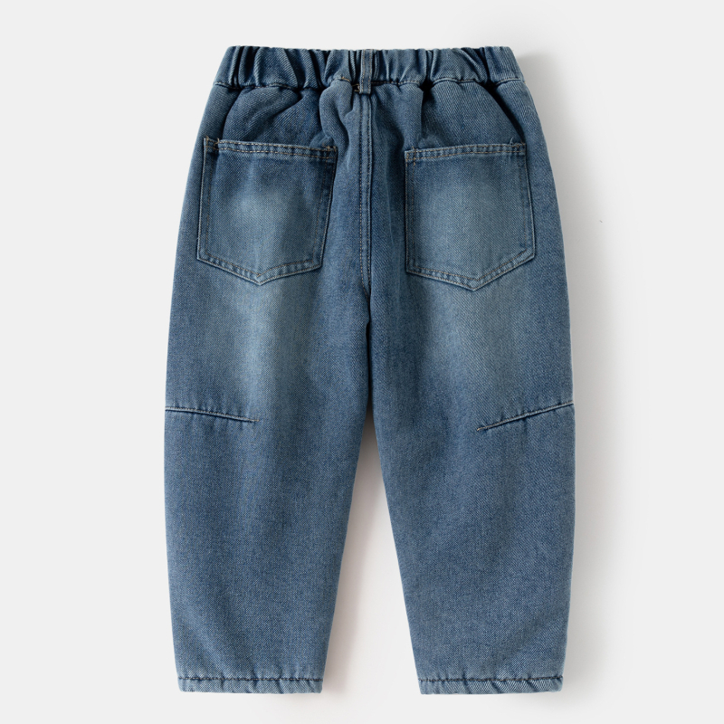 Dječje traperice u korejskom stilu, pamuk denim s fleece podstavom, zima 2025, srednji pojas