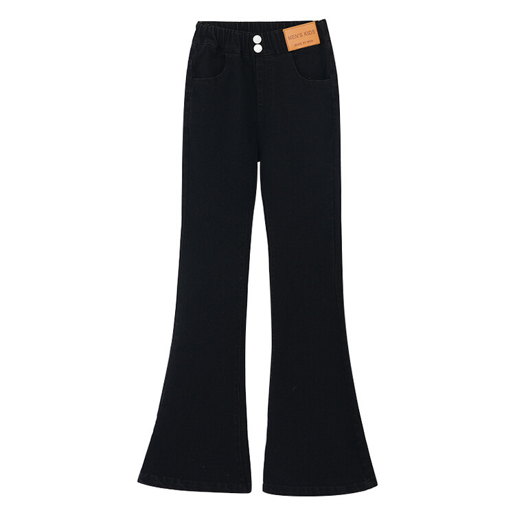 Lányoknak szánt bell-bottom farmernadrág, magas derekú, karcsúsított szabás, 52% pamut, elasztikus derék, tavasz-ősz