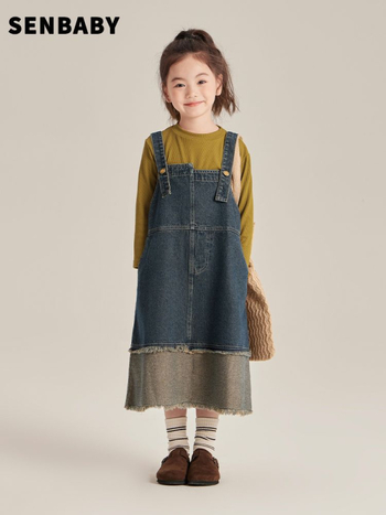 Момичешка пола с презрамки от терри плат, в корейски стил, A-line, едноцветна, основна материя зайчова козина 70-80%