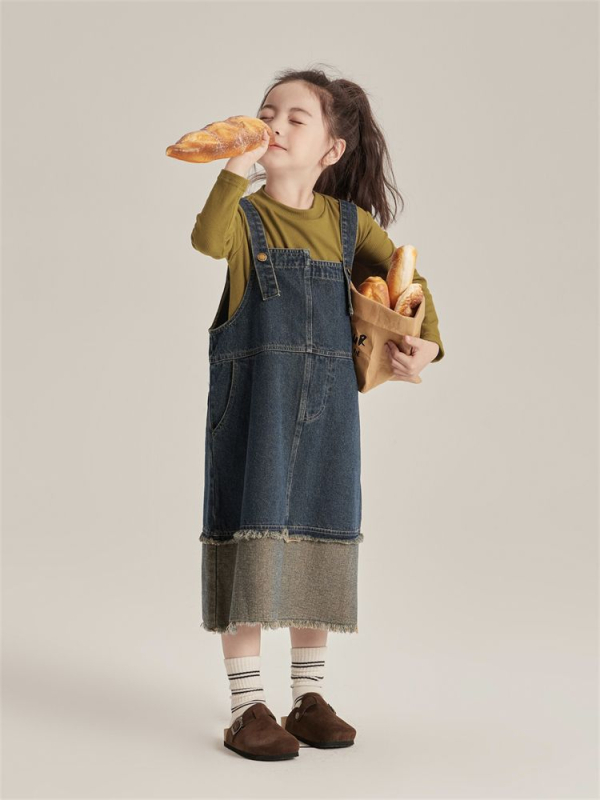 Момичешка пола с презрамки от терри плат, в корейски стил, A-line, едноцветна, основна материя зайчова козина 70-80%