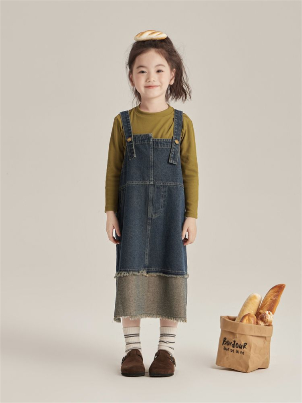 Момичешка пола с презрамки от терри плат, в корейски стил, A-line, едноцветна, основна материя зайчова козина 70-80%